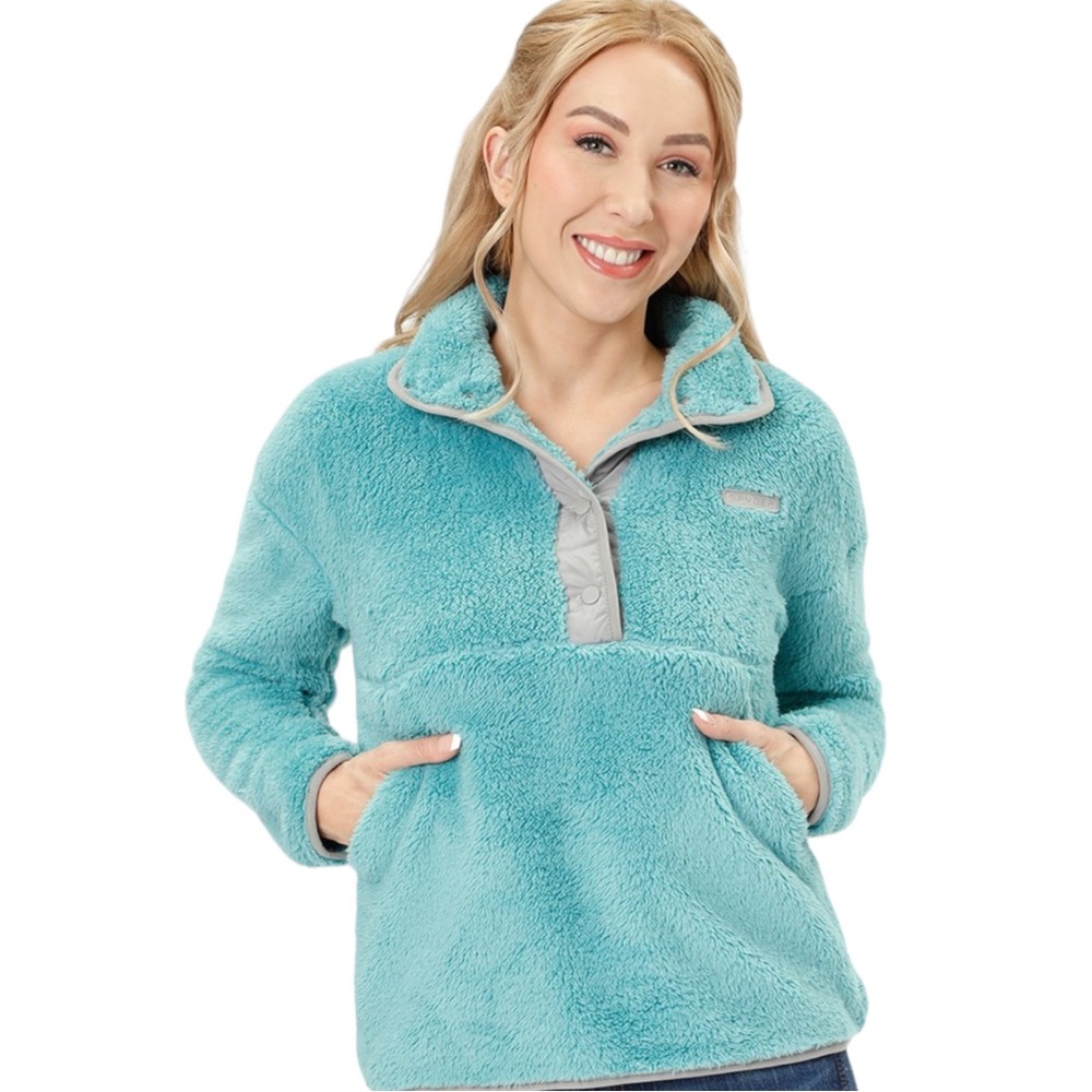 Women’s Spyder Aqua Sea & Gray Snap-Button Pullover Size M NWT
